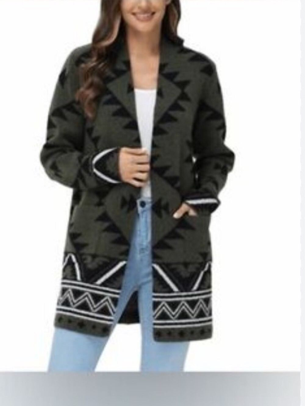Frye Cozy Cardigan Sweater Green Womens Large Western Southwestern Blanket Print